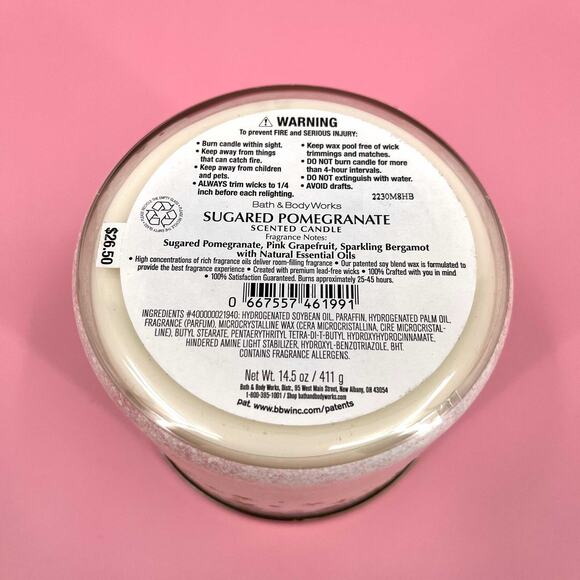 Land of Sweets 3 Wick Candle Bath and Body Works Sugared Pomegranate 14.5 oz - Picture 3 of 3